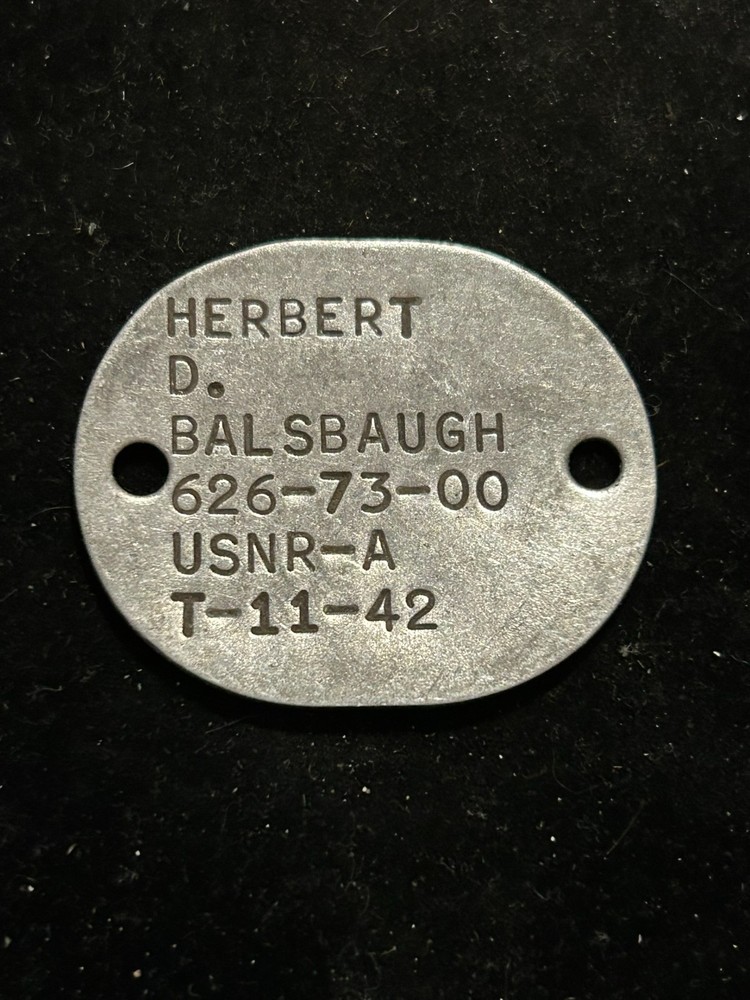 WWII USNR T-11/42 Dog Tag Herbert D. Balsbaugh