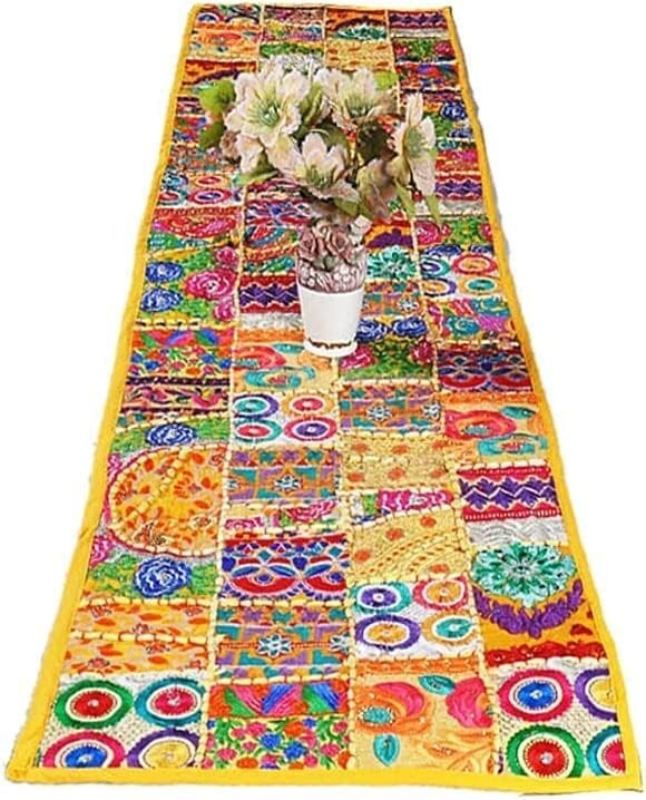 Indian Cotton Patchwork Table Runner Embroidered Dining Table Tapestry 152X45 cm