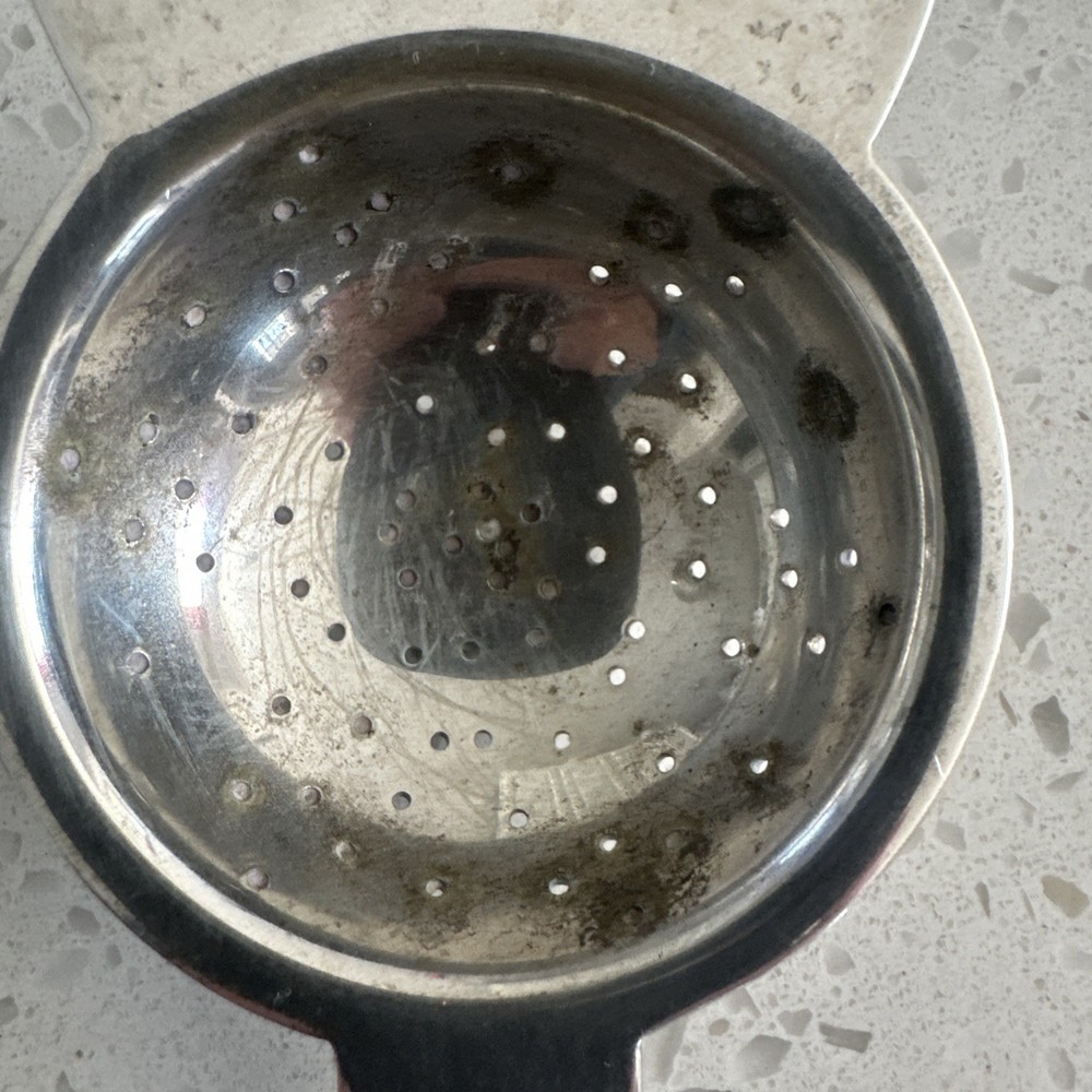 Antique Silver Plated Tea Strainer With Handle - Crown Design 6”