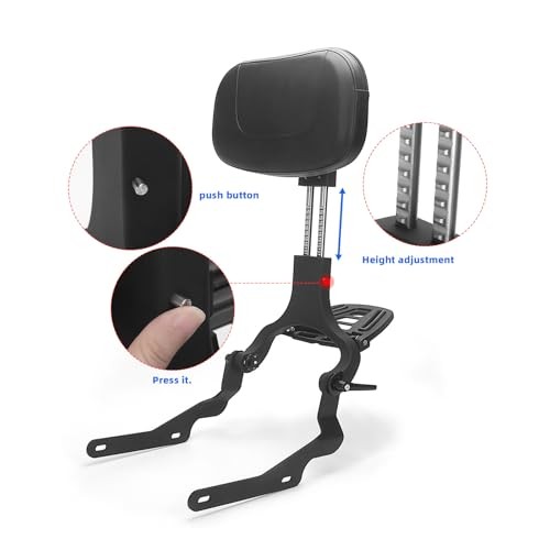 Motorcycle Backrest Sissy Bar For Driver & Passenger Adjustable Backrest Black