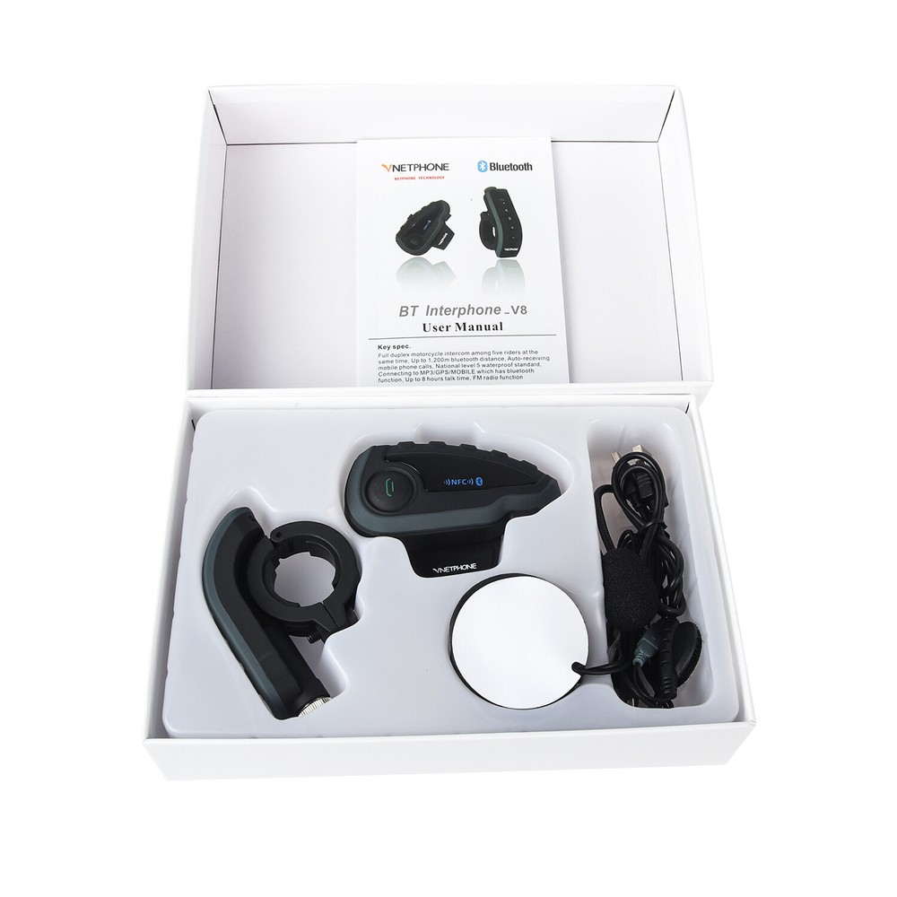 2Set Motorcycle Bluetooth Intercom Headset Headphone for Helmet NFC FM GPS
