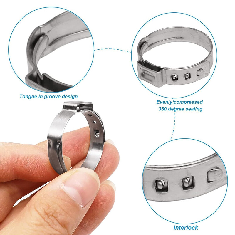 100pcs Hose Clamp Assorted Stainless Steel Ear Cinch Rings Crimp Pinch Set