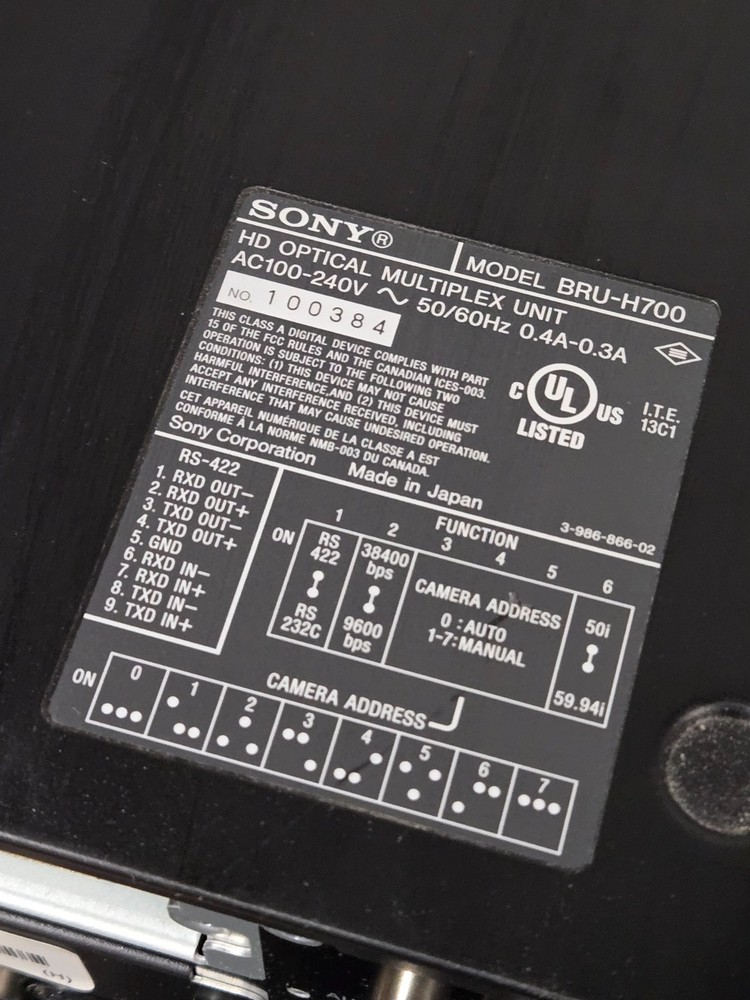 Sony BRU-H700 HD Optical Multiplex Unit ~ READ (Flashing Red Light)