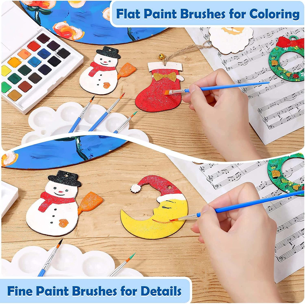 Small Paint Brushes Bulk, 100 Pcs Flat and Round Pointed Brushes Craft Paint Br