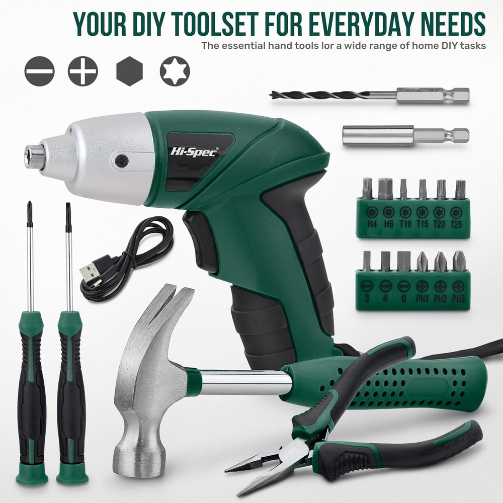 3.6V Cordless Electric Screwdriver Set with Interchangeable Bits, Green