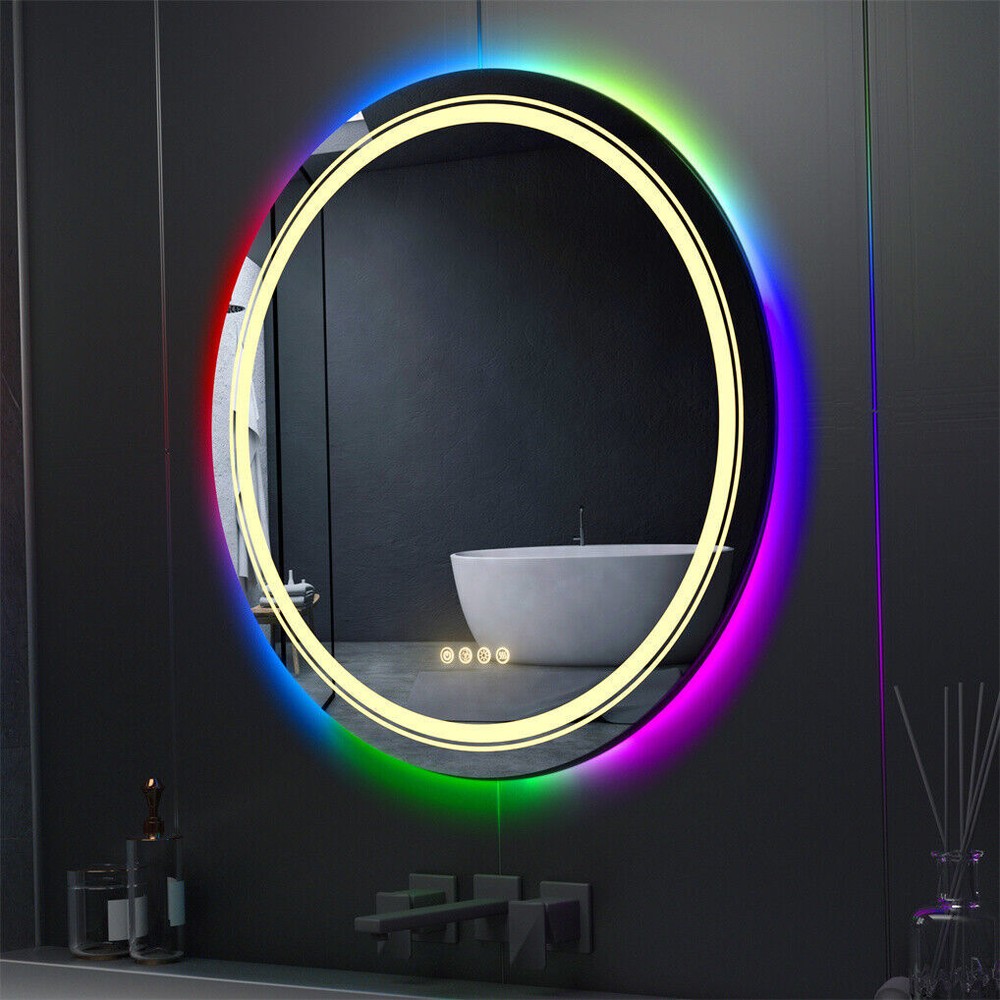 Large Bathroom HD Vanity Mirror RGB Multicolor Backlit+Adjustable Front-Lighted