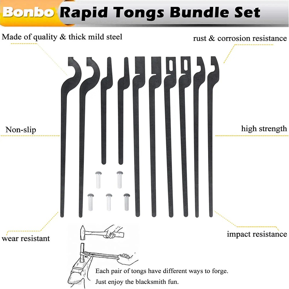 DIY Rapid Blacksmith Tongs Bundle Set With Rivet For Blacksmithing Forging Forge