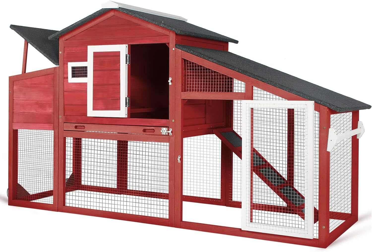 PetsCosset Chicken Coop Wooden Backyard Hen House with Run Nesting Box & Trays