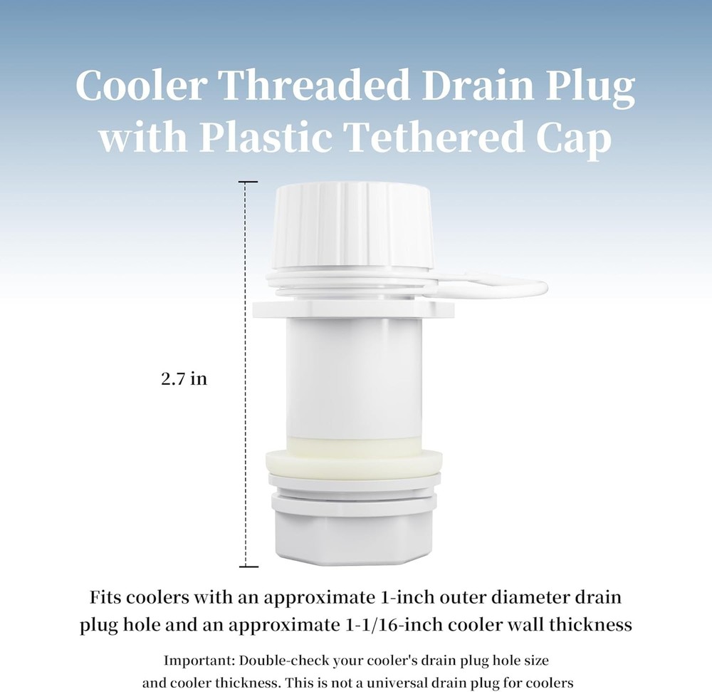 Threaded Drain Plug with Plastic Tethered Cap for Cooler,Compatible with Igloo 5