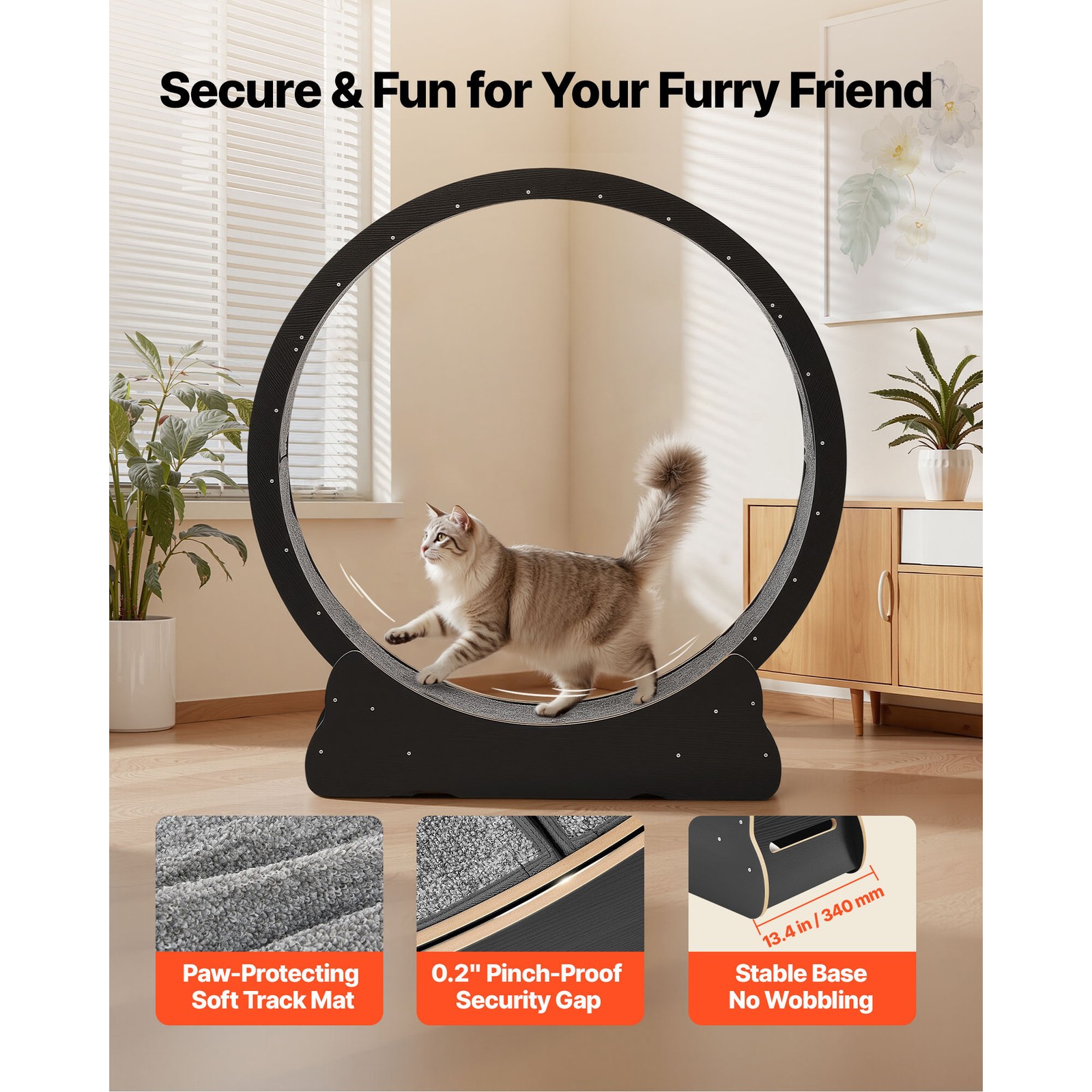 Uimoso 48in Wooden Cat Exercise Wheel with Carpeted Runway for Indoor Use