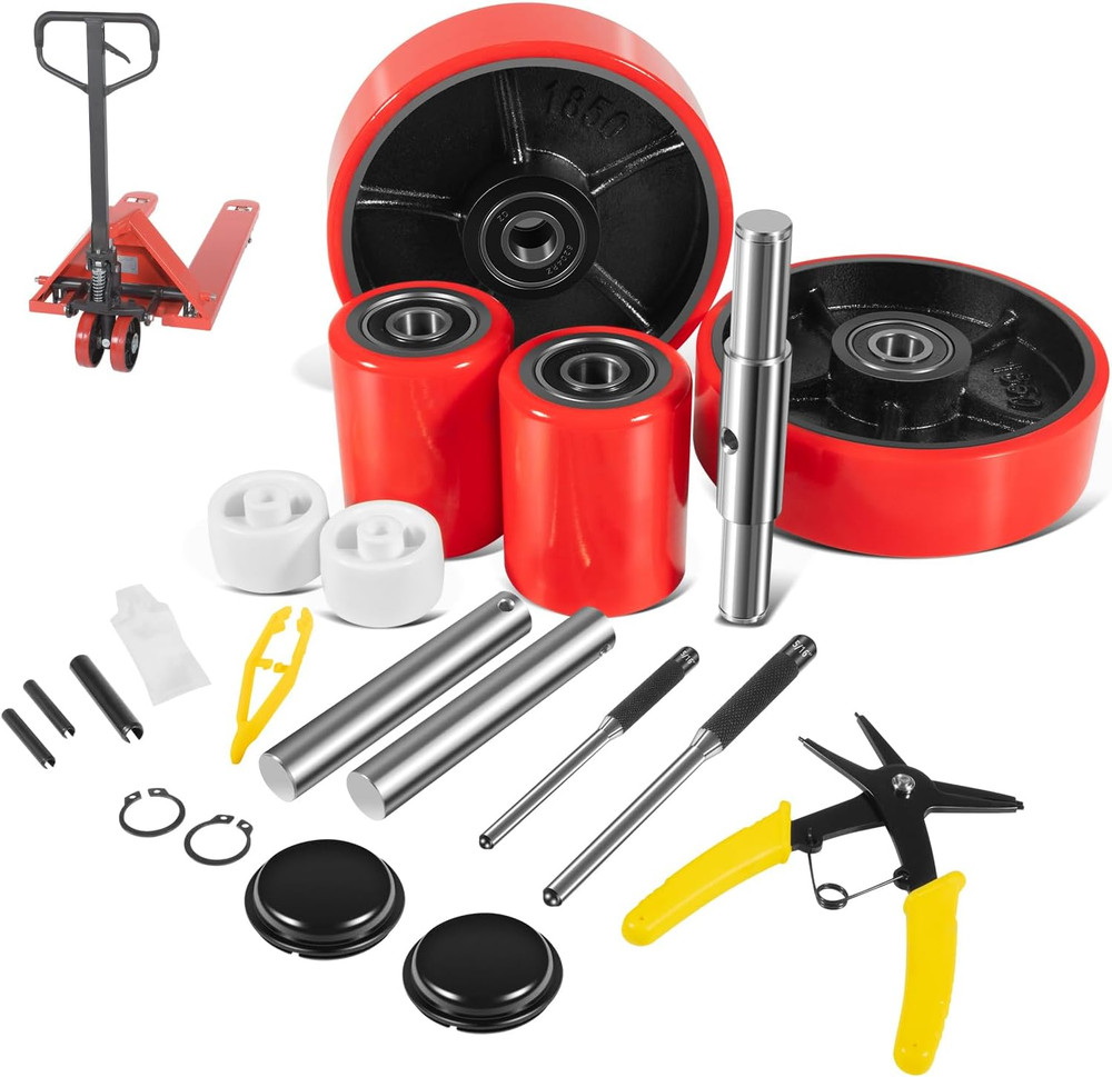 Pallet Jack Wheel Replacement Kit with Bearings, Axles, and Installation Tools