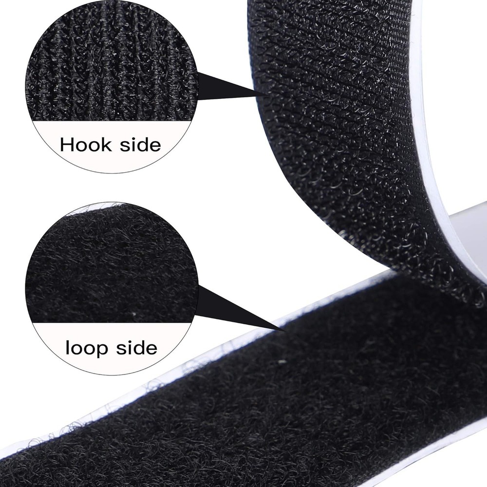 Versatile 16FT Hook and Loop Strips with Strong Adhesive - Black Nylon