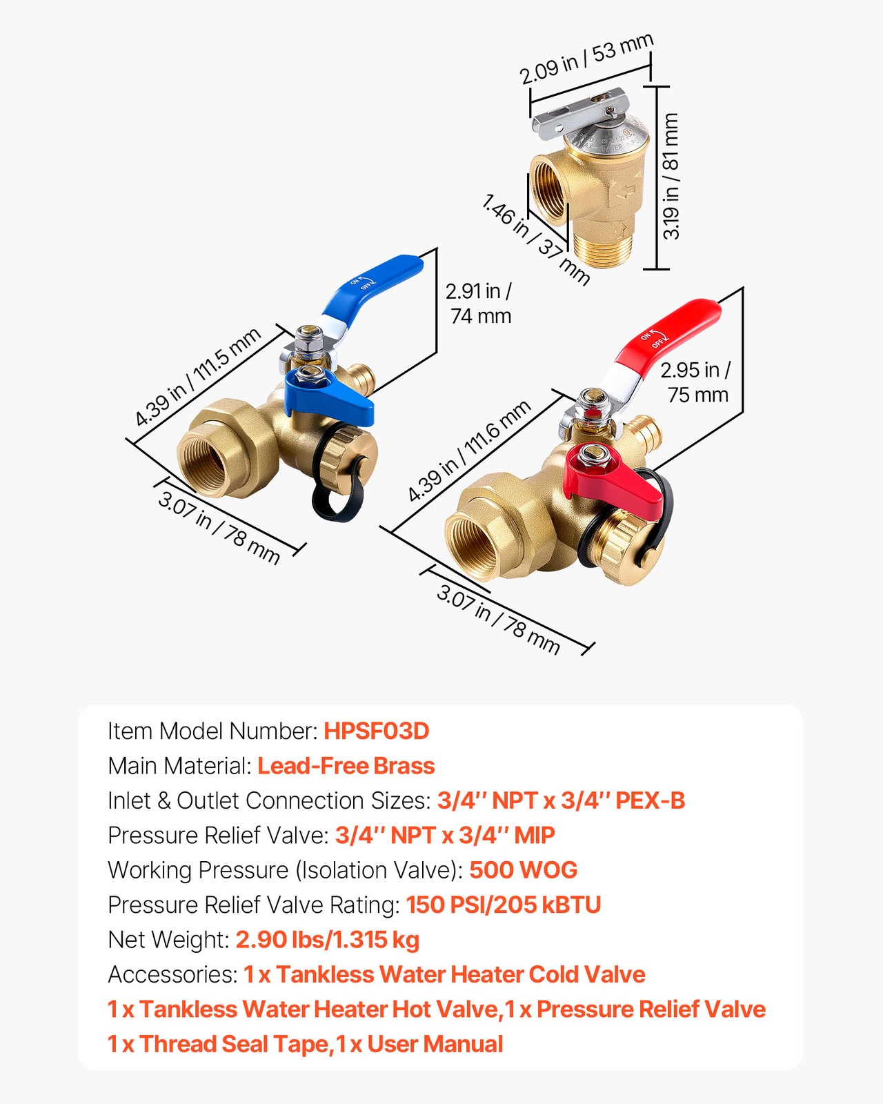 VEVOR Water Heater Kit 3/4" Water Heater Flush Kit with 2PCS Isolation Valves