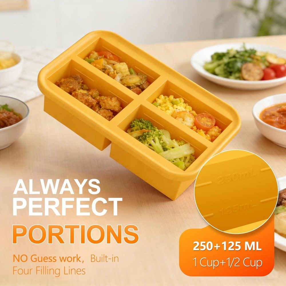 Silicone Freezer Trays - 1-Cup Capacity for Efficient Meal Prep, 2 Pack