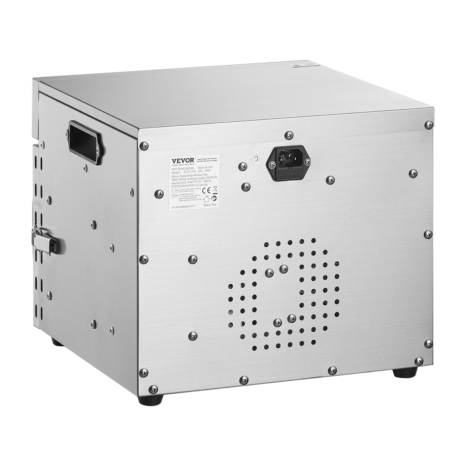 VEVOR 6 Trays Food Dehydrator Machine Stainless Steel 400W Jerky Fruit Drying