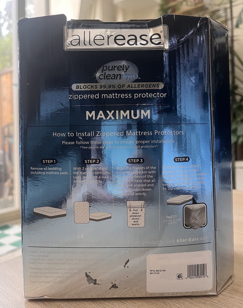 AllerEase Maximum Mattress Protector, FULL Size Polyester Zippered Waterproof