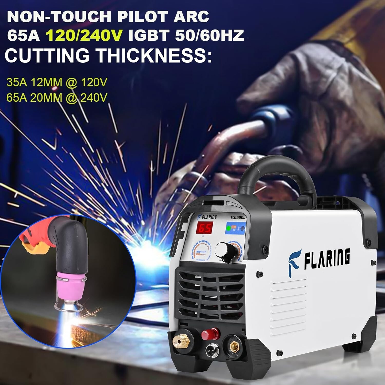FLARING Plasma Cutter,65Amp Non-Touch Pilot Arc Plasma Cutter Machine 120V/240V