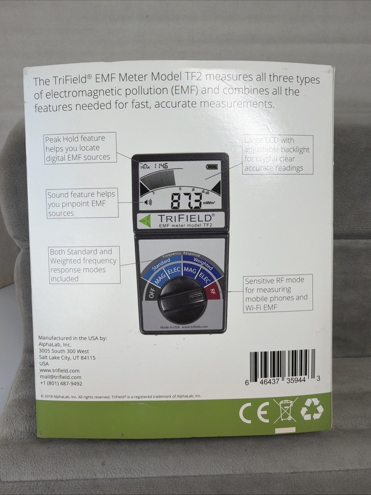 EMF Meter Model TF2 Handheld Detector for 3 Types of EM Fields, Tested & Working