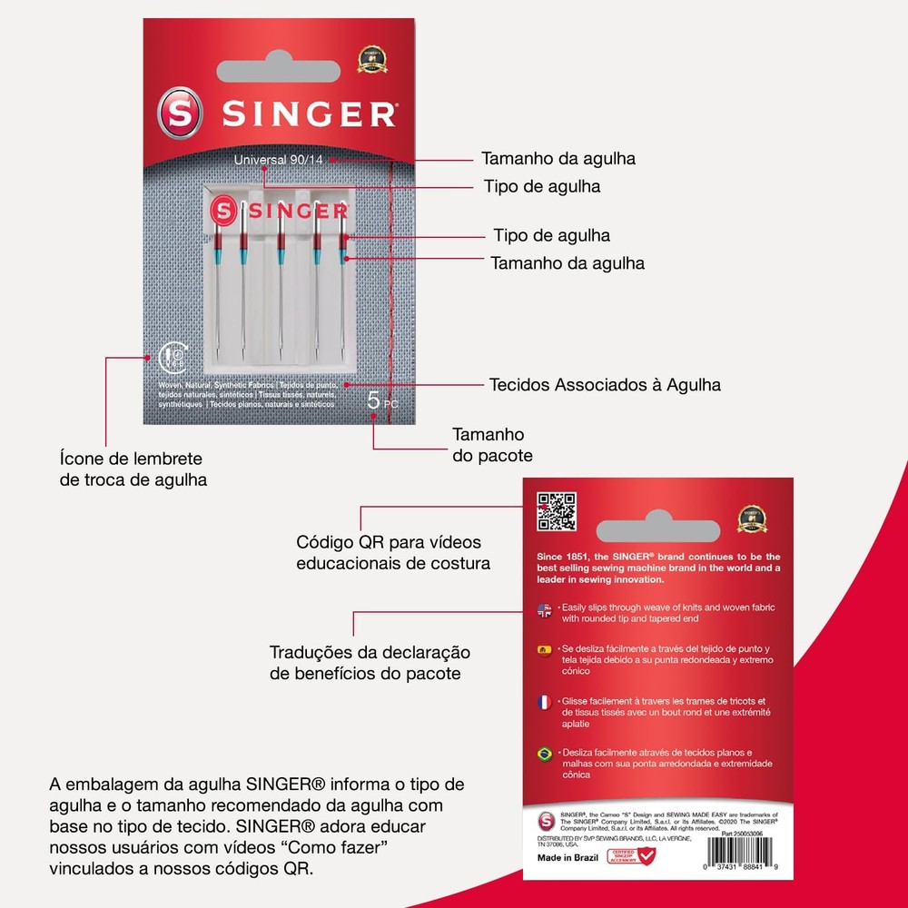 SINGER 10-Pack Stretch 2045 Sewing Machine Needles, Size 90/14