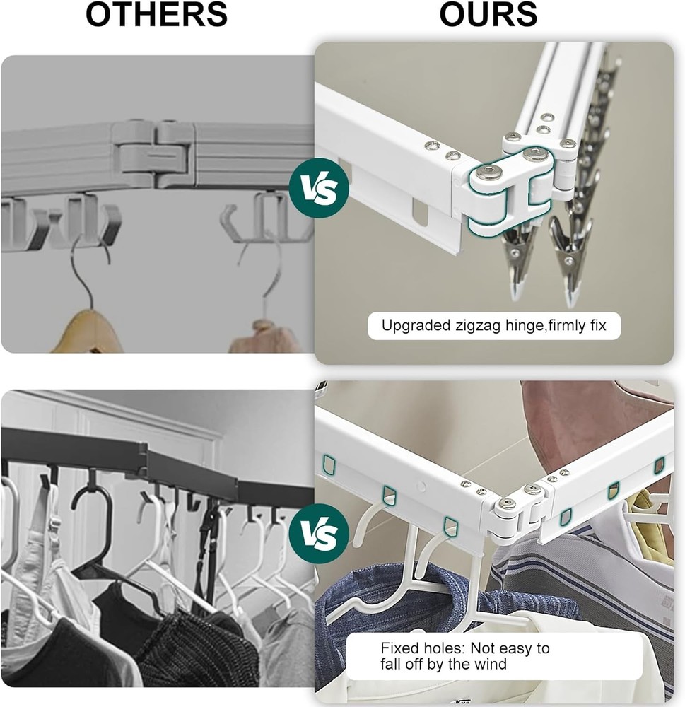 White 51" Clothes Drying Rack Retractable Foldable Wall Mounted Tri-Fold Space