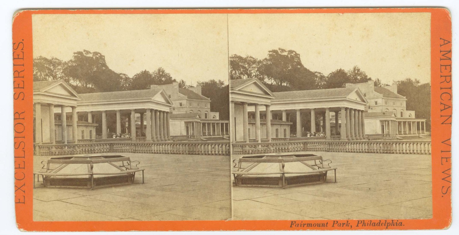 G2227~ PHILADELPHIA – Plaza at Waterworks c.1870s Stereoview