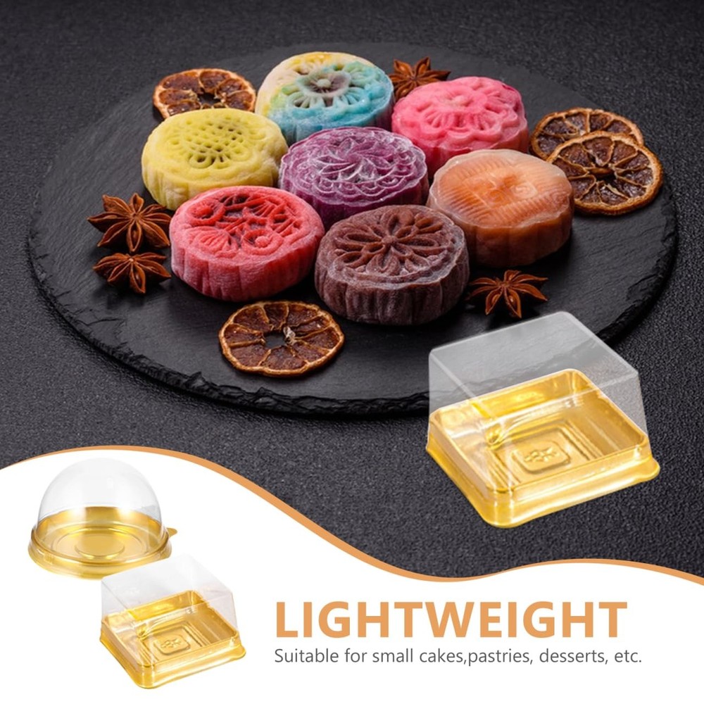 DOITOOL Clear Plastic Mini Cake Box 100 Pack Square Mini Cupcake Containers M...