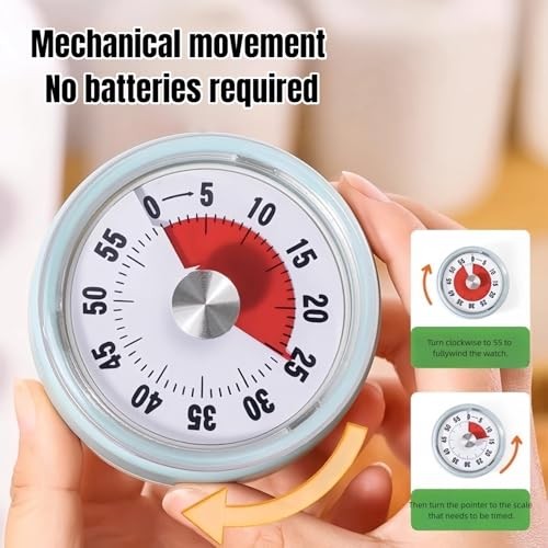 Kitchen Timer,Visual Timer,100% Mechanical Desk Timer,No Batteries