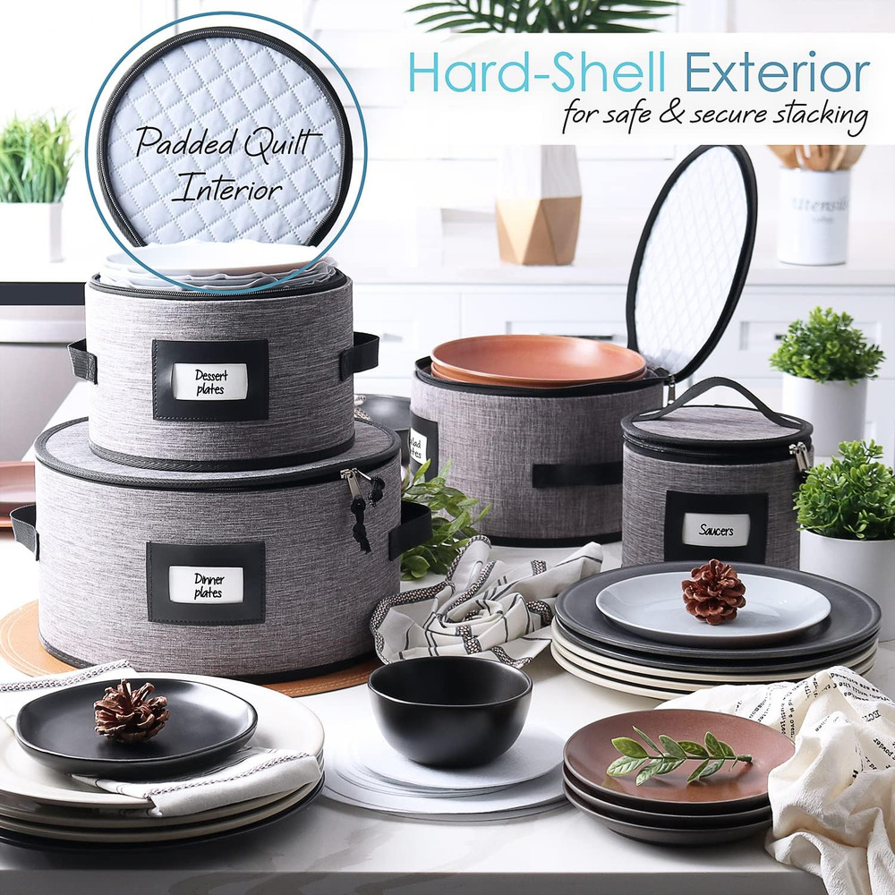 Fine China Storage Containers, 6 Piece Dish Storage Containers, Stackable Plate