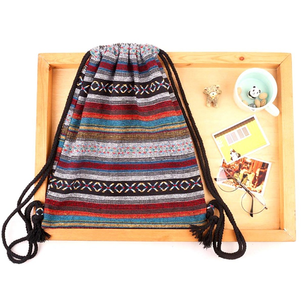 Van Caro Bohemian Drawstring Backpack Light Cinch Bag Gym Sack String Bag (Co...