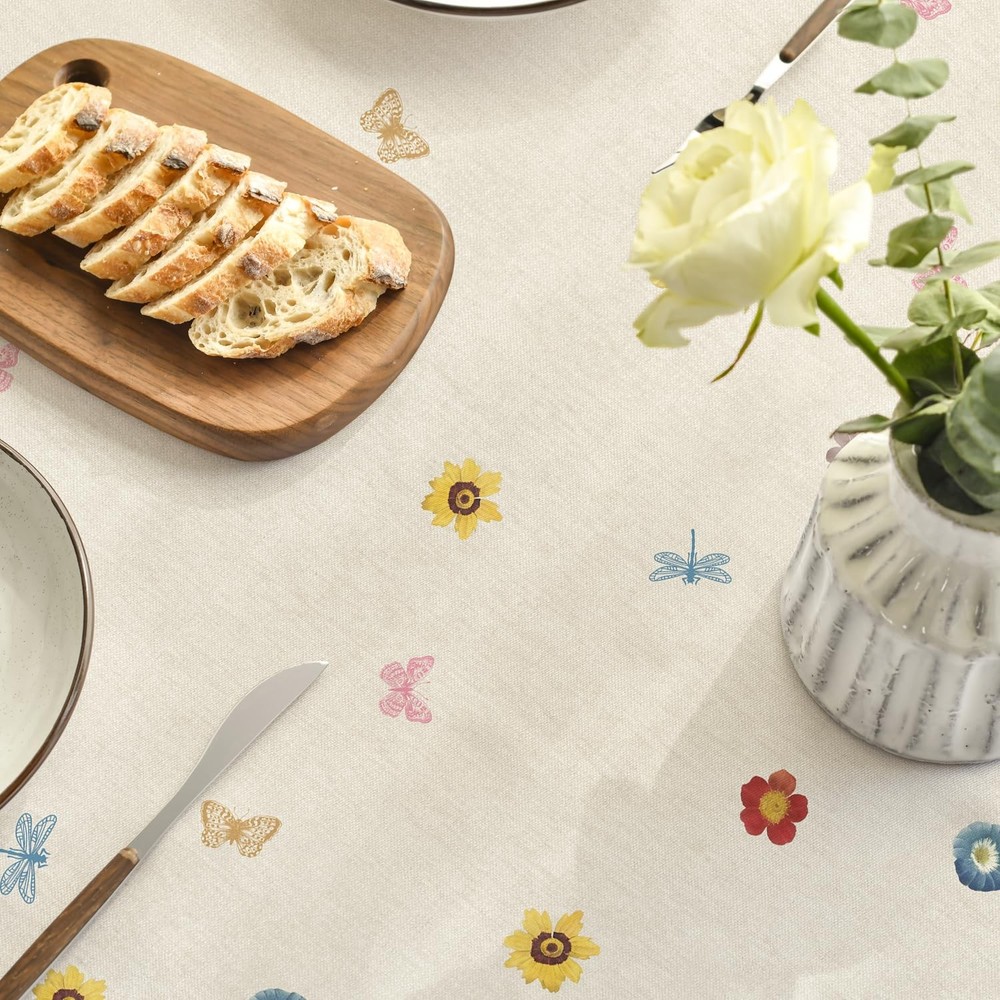 Spring Tablecloth 60×104 Inch Rectangular, Floral Flowers Washable Table Cove...