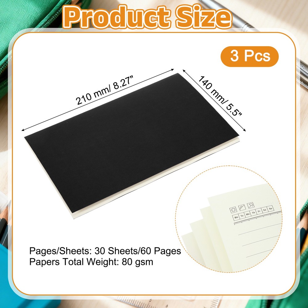 3 Pack A5 Notebook, A5 Journal Mini Notebook Pocket Kraft,Black