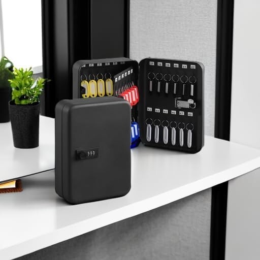 Efficient Wall Mount Key Cabinet - 48 Hooks, Stylish Design, Locking Mechanism