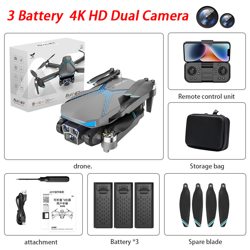 AE7 Drone WIFI FPV 4K HD Dual Camera Obstacle Avoidance Optical Flow 3 Battery