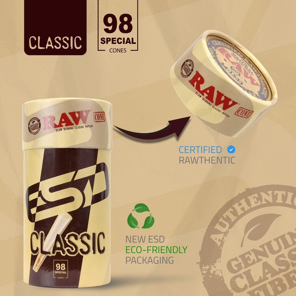 RAW Cones 98 Special | Classic 100 Pack | Slow Burning Rolling Paper with Tips