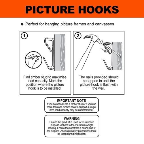 10 Pack 20kg Brass Plated Angle Drive Hooks Everhang