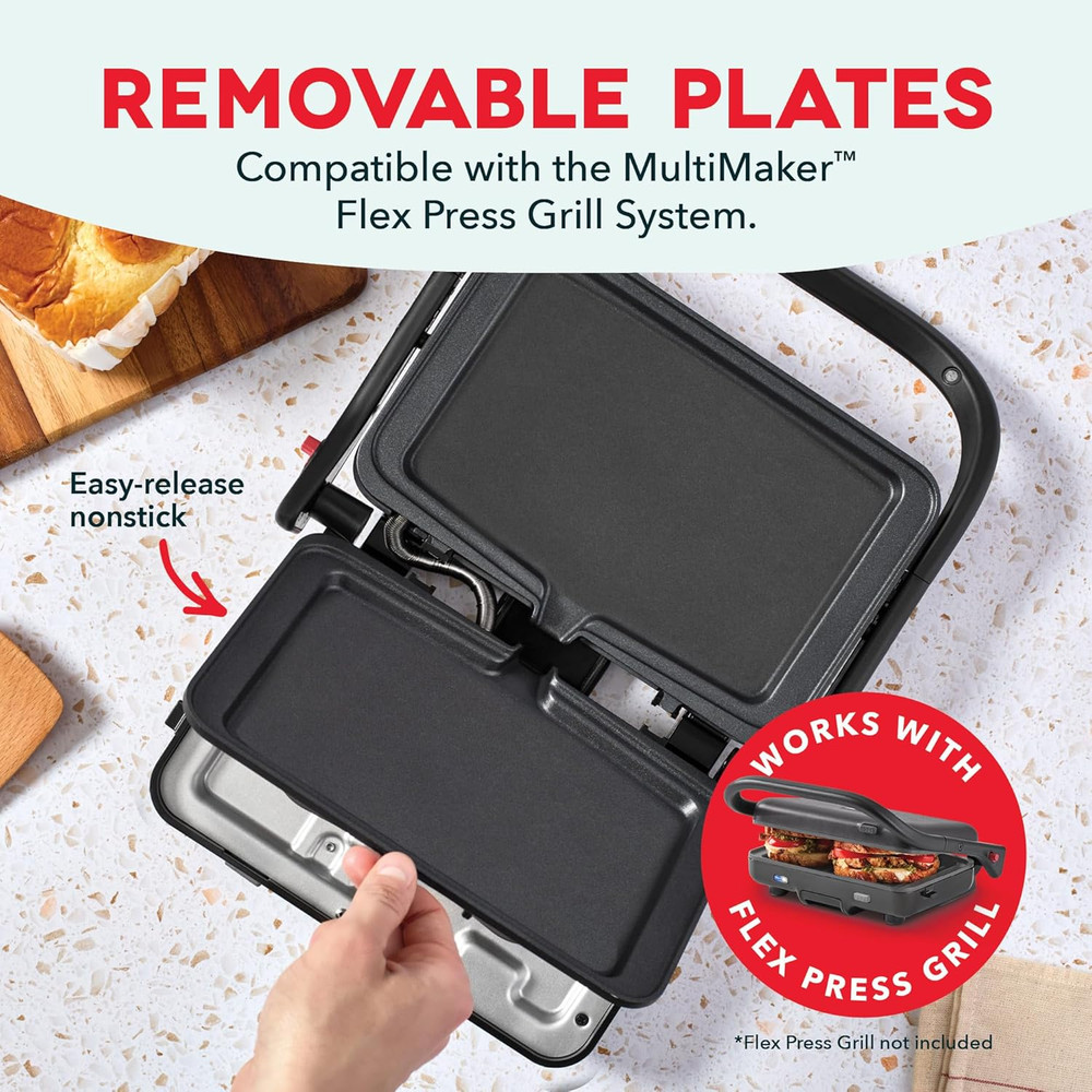 Griddle 2-Plate Pack for Multimaker Flex Press Grill System - Removable, Nonstic