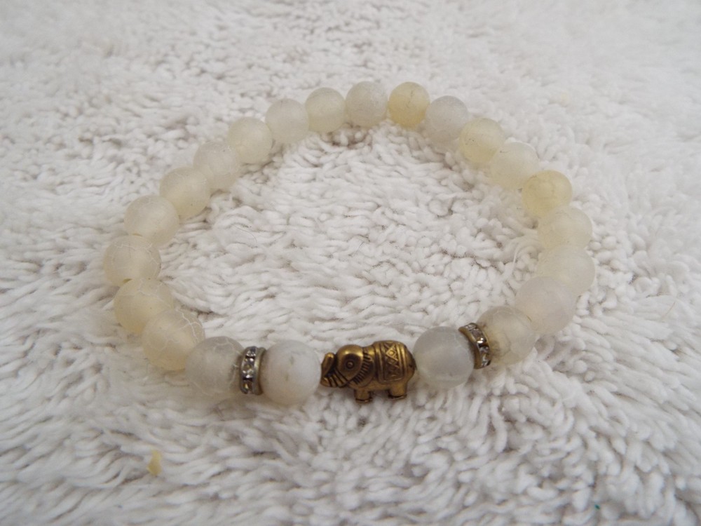 Frost Bead Brass Elephant Stretch Bracelet (B30)