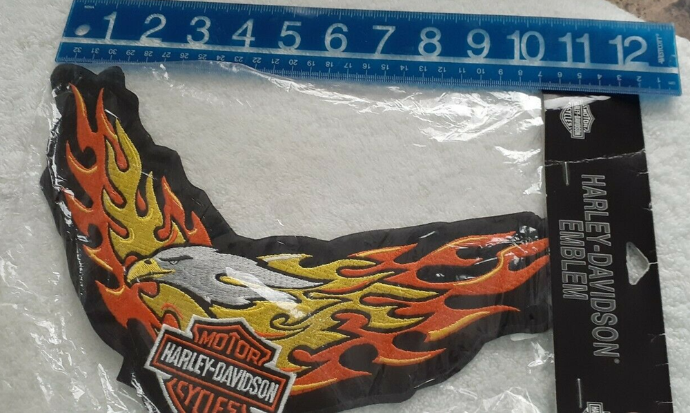 Harley Davidson Eagle Wings Bar & Shield With Flames Patch XL