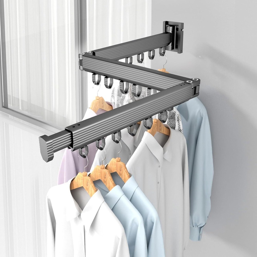 Wall Mounted Clothes Hanger Rack Retractable Clothes Drying Rack Space-Saving US