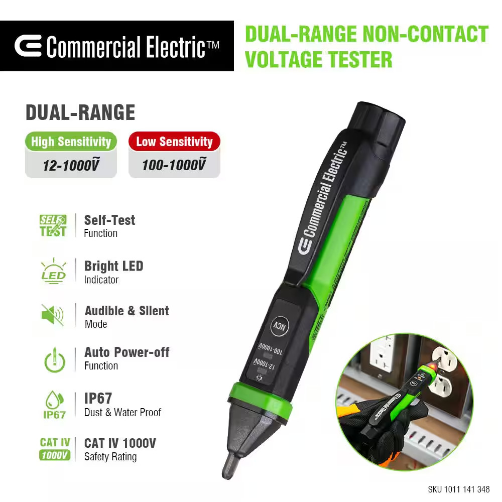 Digital Dual Range Non Contact Voltage Tester, 12-1000V AC