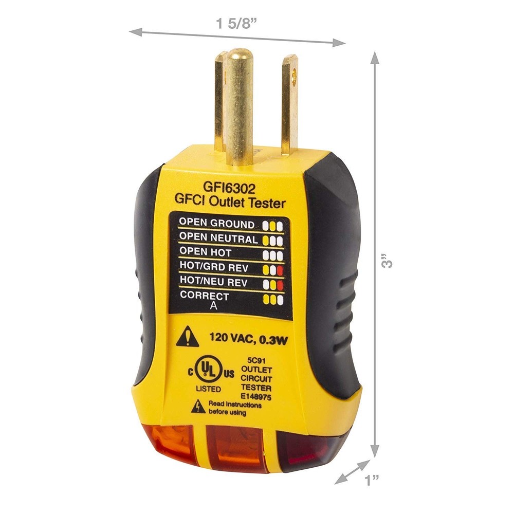 Durable Electric Circuit Testing Device GFCI Tester with Neon Lights Ergonomi...