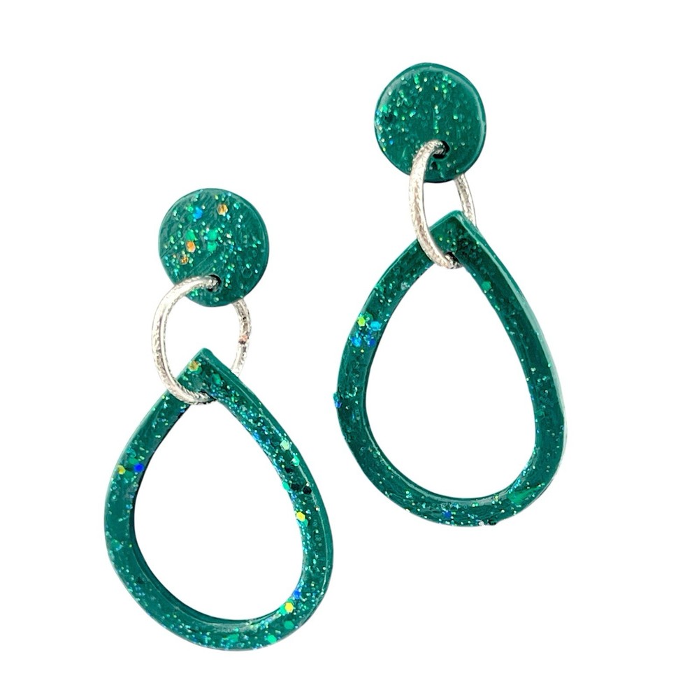 Handmade 2in Green Polymer Clay Stud Dangle Christmas Earrings