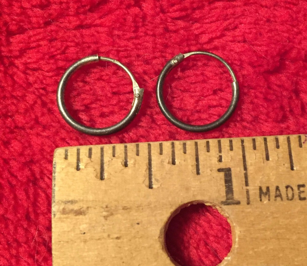 Vintage Tiny Silvertone Hoops Tarnished Very Dainty