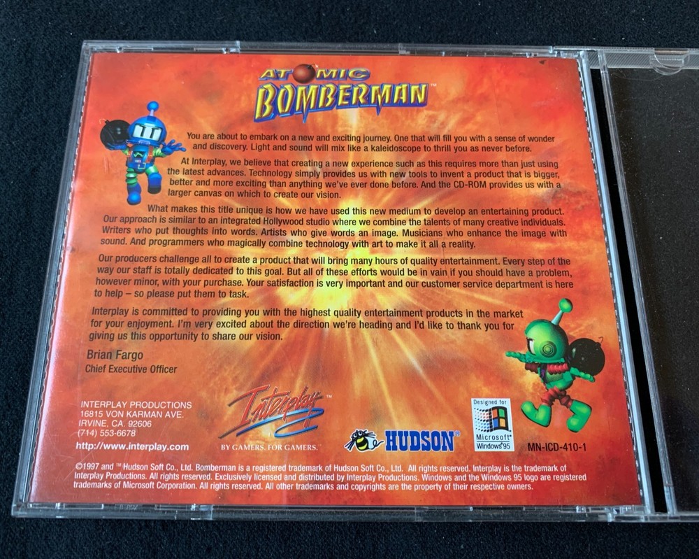 Atomic Bomberman Original Box Computer Game Windows 95 Interplay Vintage