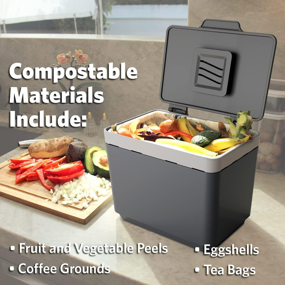 Compost Bin for Kitchen, 1.5 Gallon | Plastic Container with Removable Inner Bas