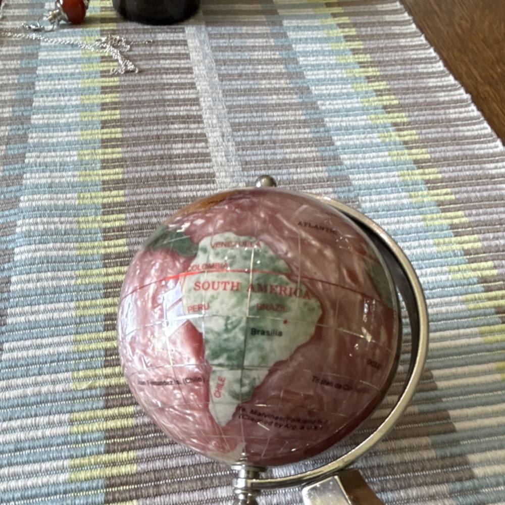 Gemstone Decorative Tabletop Globe Multicolor Metallic Base 5in Small Rotating