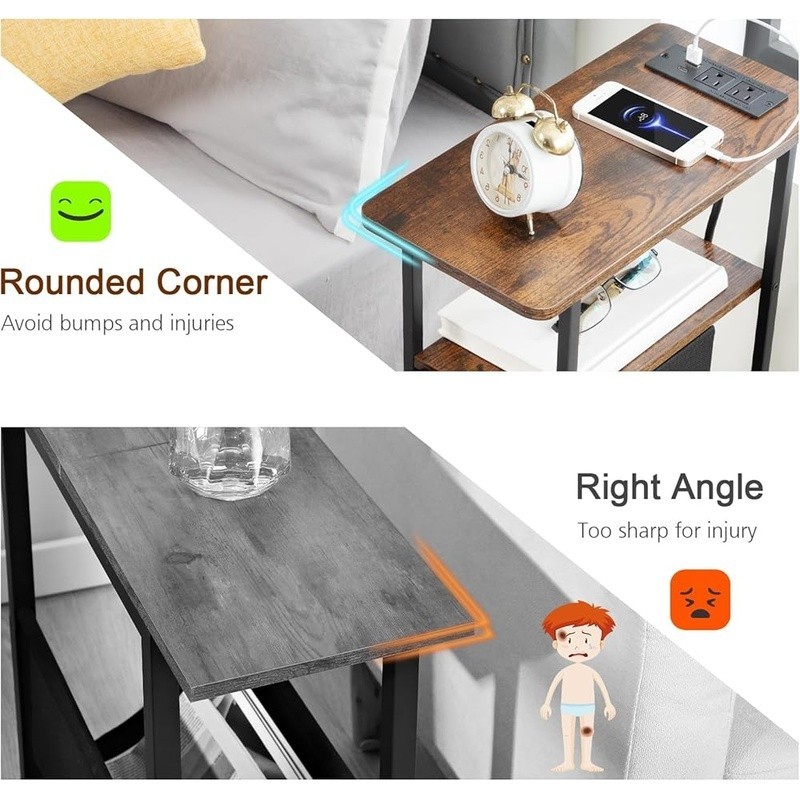 Compact End Table W/ USB Charging Station & Drawer Storage Small Spaces