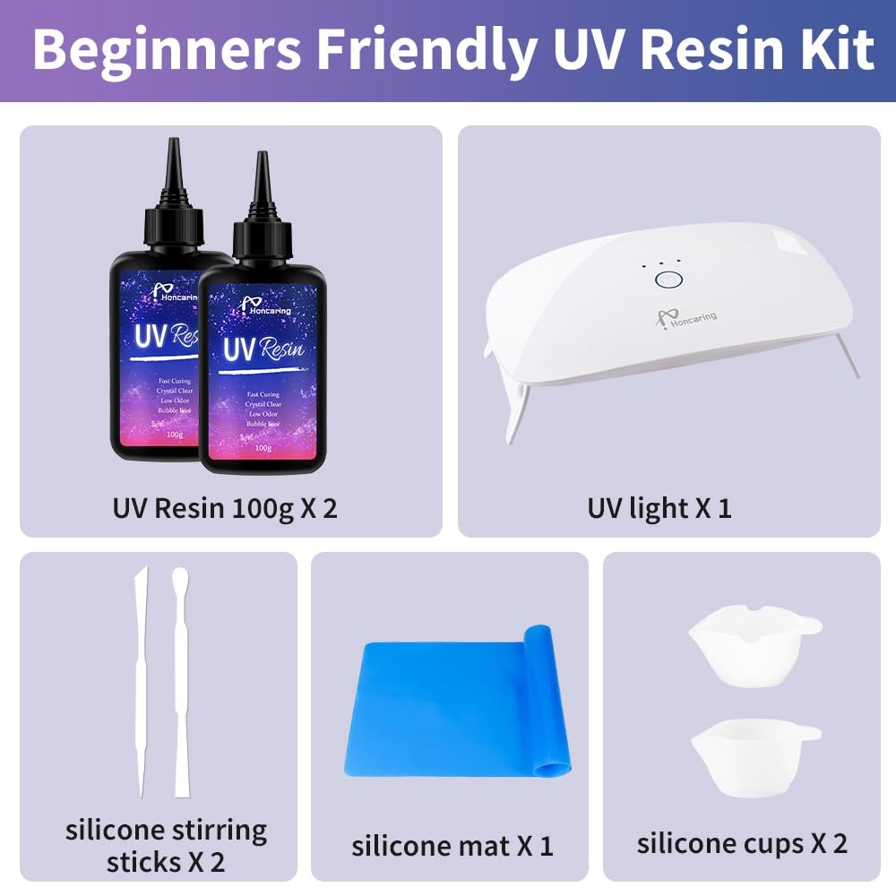 UV Resin Kit 200g with Light, Hard Type uv light, clear