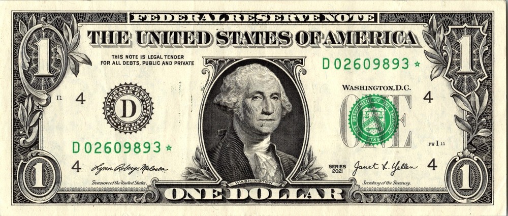 2021 D Star note 1 dollar bill Regular Run