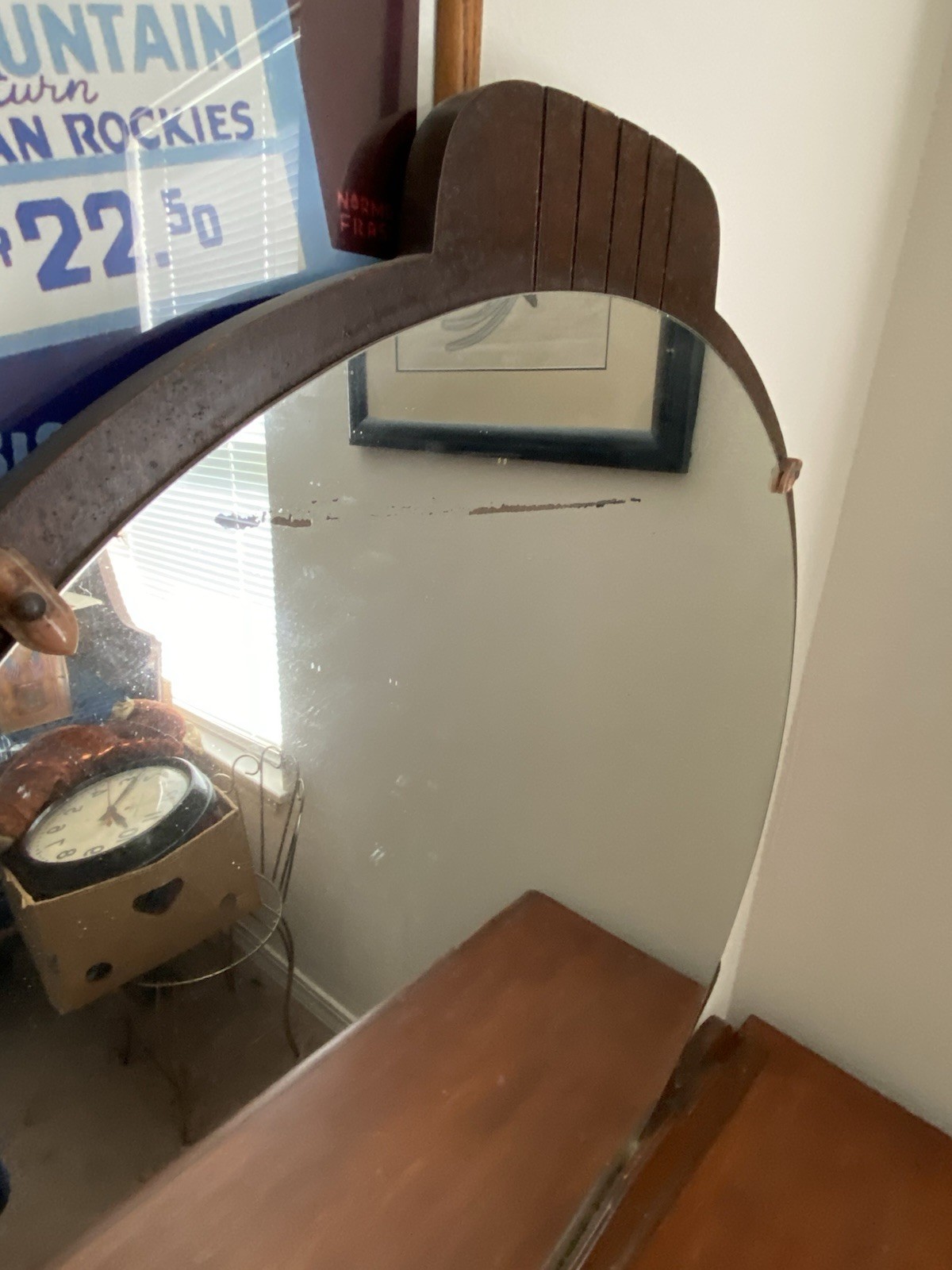 ANTIQUE 1920s Art Deco Waterfall? Oak Vanity Makeup Table With Drawer